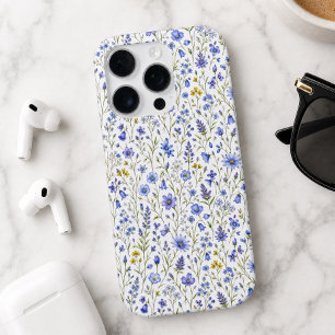Coque iPhone 16 Pro Motif de fleur sauvage aquarelle jaune bleu