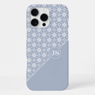 Coque iPhone 16 Pro Max Motif de fleurs blanches sur fond bleu poussiéreux