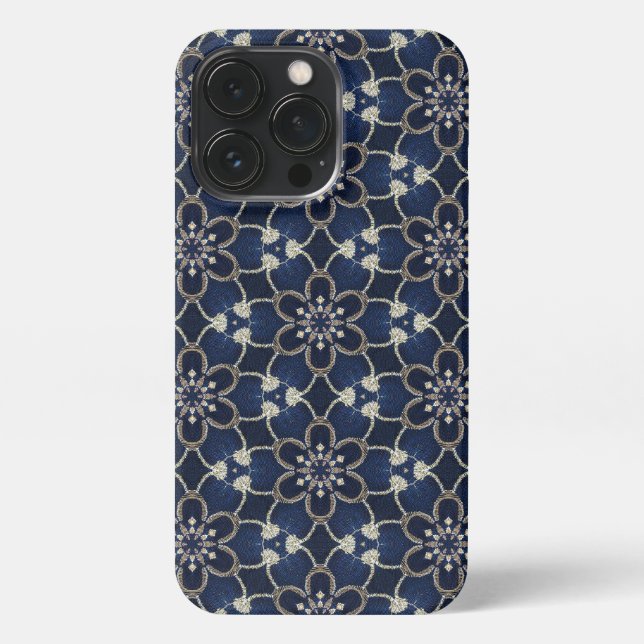 Coque iPhone Motif de fleurs bleues de minuit (Verso)
