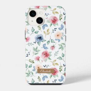 Coque Pour iPhone 14 Motif de fleurs bleues rose aquarelle chic