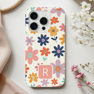 Coque iPhone 15 Pro Motif de fleurs colorées personnalisé pour fille 