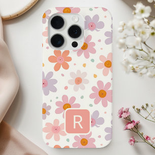 Coque iPhone 15 Pro Motif de fleurs colorées personnalisé pour fille 