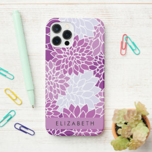 Coque iPhone 12 Pro Motif De Fleurs, Dahlia Violet, Votre Nom