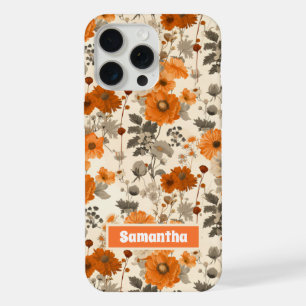 Coque iPhone 15 Pro Max Motif de fleurs d'automne orange brûlé rustique vi