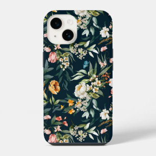 Coque Pour iPhone 14 Motif de fleurs de jardin de style vintage bleu fo