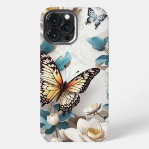 Etui iPhone 13 Pro Max Motif de fleurs de papillon sans couture