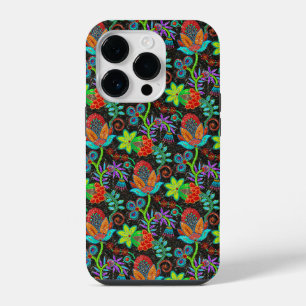 Coque Pour iPhone 14 Plus Motif de fleurs exotiques colorées, aspect perles 