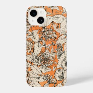 Coque Pour iPhone 14 Motif de fleurs graphiques blanches orange