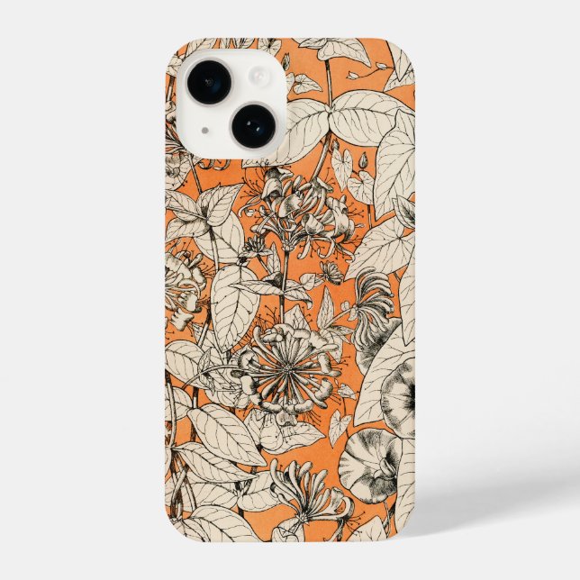 Coque iPhone Motif de fleurs graphiques blanches orange (Verso)