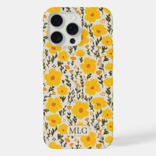 Coque iPhone 15 Pro Max Motif de fleurs jaunes de prairie en fleurs & Mono