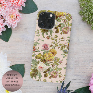 Coque iPhone 16 Pro Max Motif de fleurs roses jaunes blush chic et feuilla