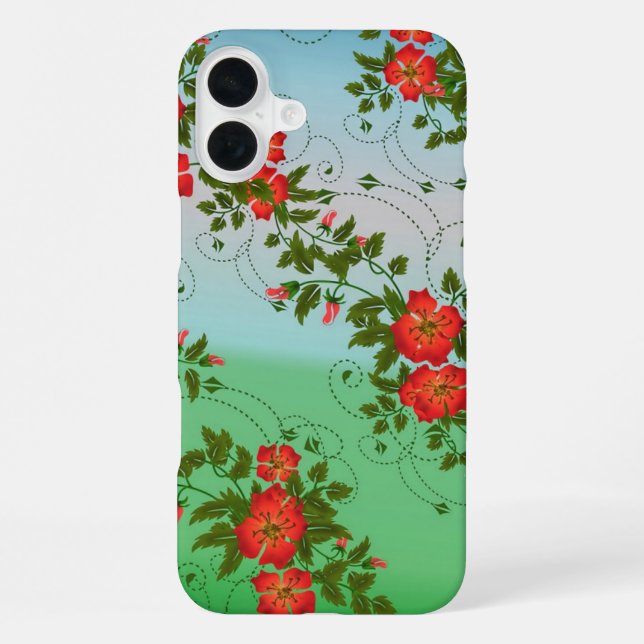 Coque iPhone Motif de fleurs rouges et vertes (Verso)