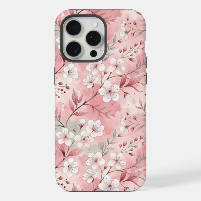 Coque iPhone Motif de fleurs Sakura rose (Verso)