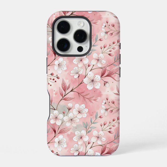 Coque iPhone Motif de fleurs Sakura rose (Verso)