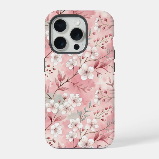 Coque iPhone Motif de fleurs Sakura rose (Verso)