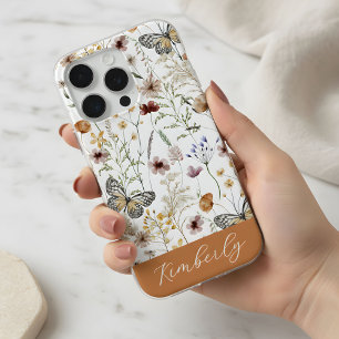 Coque iPhone 15 Pro Motif de fleurs sauvages aquarelles Boho blanc 