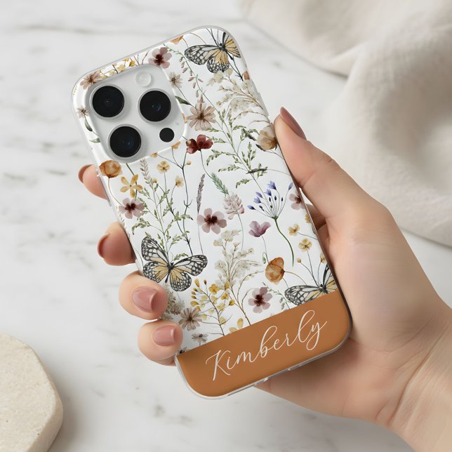 Coque iPhone Motif de fleurs sauvages aquarelles Boho blanc  (Créateur téléchargé)