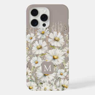 Coque iPhone 15 Pro Max Motif de fleurs sauvages personnalisé sur beige