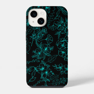 Coque Pour iPhone 14 Motif de fleurs unies 01.b Fond noir