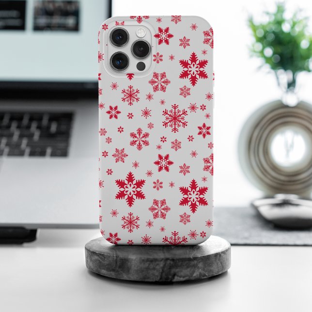 Coque iPhone Motif de flocon de neige, Flammes de neige rouges, (Créateur téléchargé)