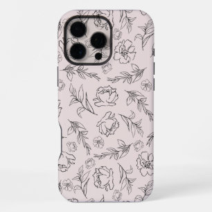 Coque iPhone 16 Pro Max Motif de fond floral noir et blanc