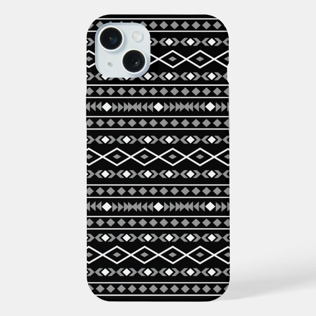 Coque iPhone Motif de formes aztèques blanc gris noir (Verso)