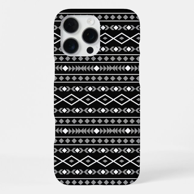 Coque iPhone Motif de formes aztèques blanc gris noir (Verso)