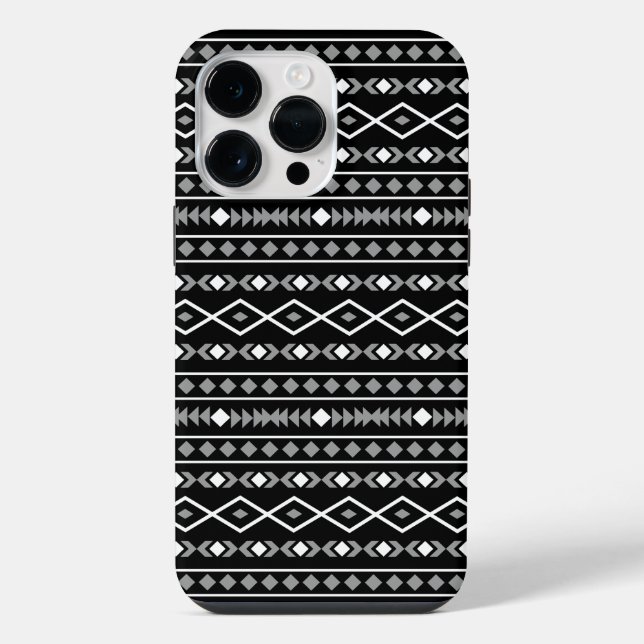 Coque iPhone Motif de formes aztèques blanc gris noir (Verso)
