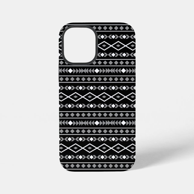 Coque iPhone Motif de formes aztèques blanc gris noir (Verso)