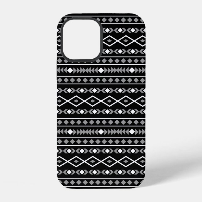 Coque iPhone Motif de formes aztèques blanc gris noir (Verso)
