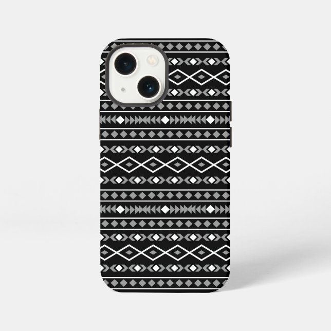 Coque iPhone Motif de formes aztèques gris blanc noir (Verso)