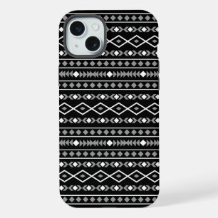 Coque iPhone 15 Plus Motif de formes aztèques gris blanc noir