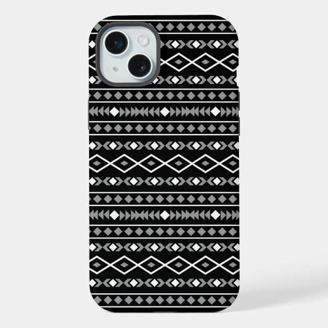Coque iPhone Motif de formes aztèques gris blanc noir (Verso)