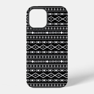 Coque iPhone 12 Motif de formes aztèques gris blanc noir