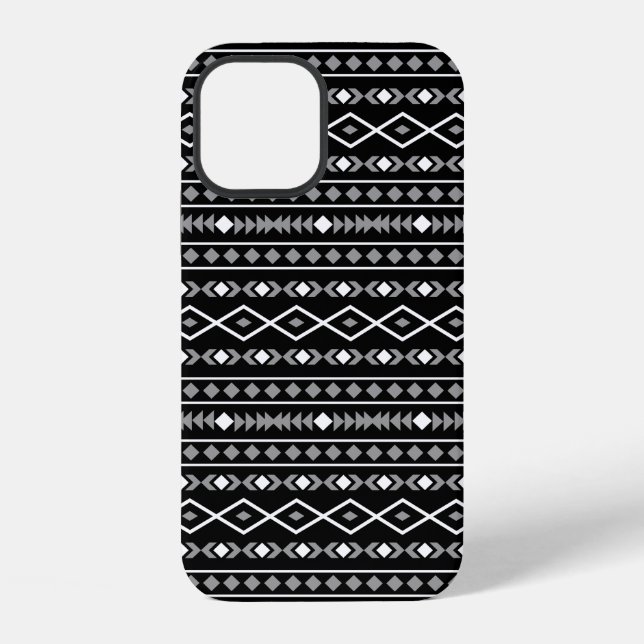Coque iPhone Motif de formes aztèques gris blanc noir (Verso)