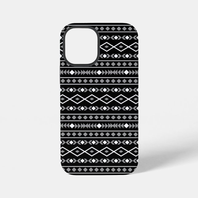 Coque iPhone Motif de formes aztèques gris blanc noir (Verso)