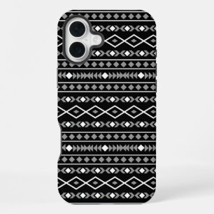Coque iPhone 16 Plus Motif de formes aztèques gris blanc noir