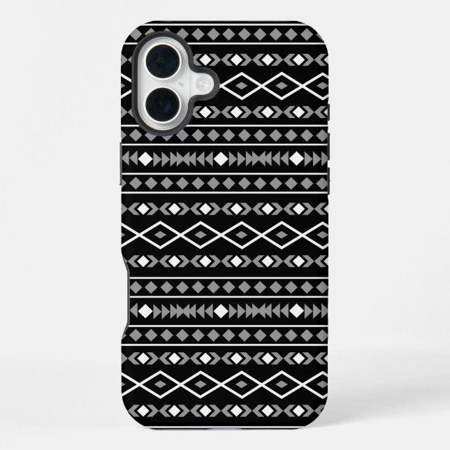 Coque iPhone Motif de formes aztèques gris blanc noir (Verso)