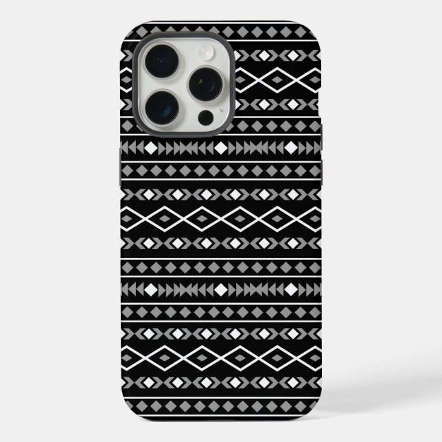 Coque iPhone Motif de formes aztèques gris blanc noir (Verso)