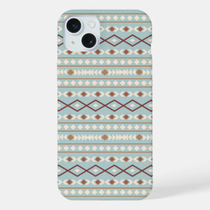 Coque iPhone 15 Plus Motif de formes aztèques rouille crème bleu sarcel