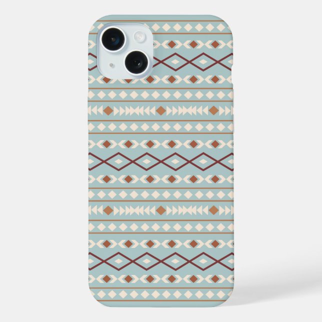 Coque iPhone Motif de formes aztèques rouille crème bleu sarcel (Verso)