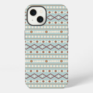Etui iPhone 13 Motif de formes aztèques rouille crème bleu sarcel