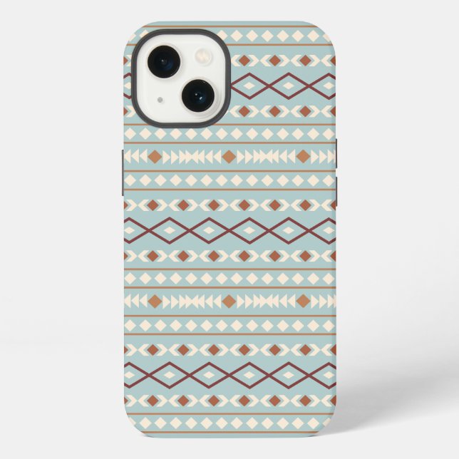 Coque iPhone Motif de formes aztèques rouille crème bleu sarcel (Verso)