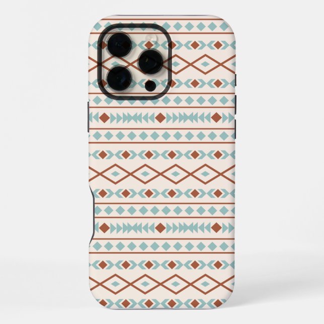Coque iPhone Motif de formes aztèques rouille sarcelle crème (Verso)