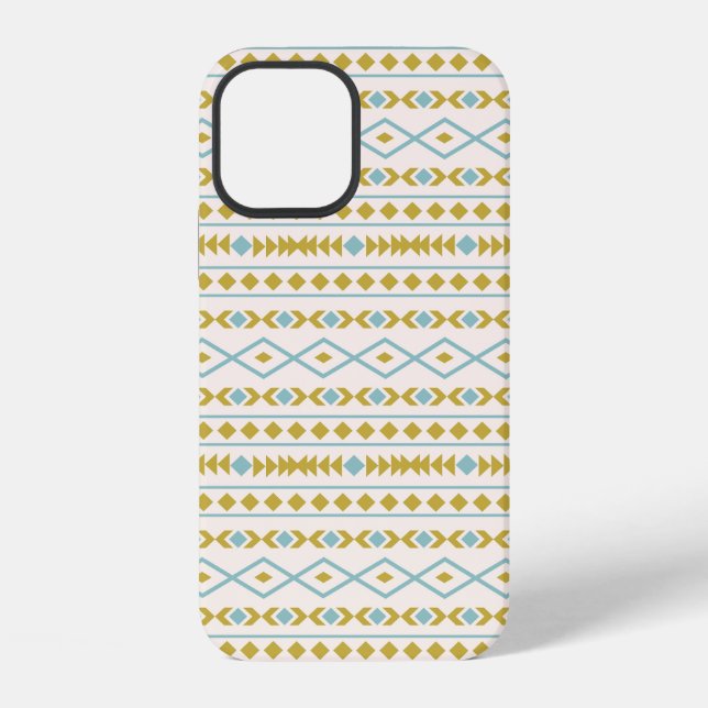 Coque iPhone Motif de formes aztèques sarcelle or crème (Verso)