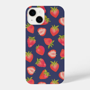 Coque Pour iPhone 14 Motif de fraises bleu marine