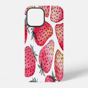 Coque iPhone 12 Motif de fraises d'aquarelle.