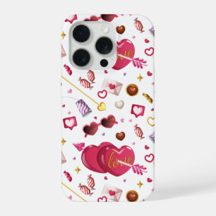 Coque iPhone 15 Pro Motif de friandises et de cœurs roses fun pour la