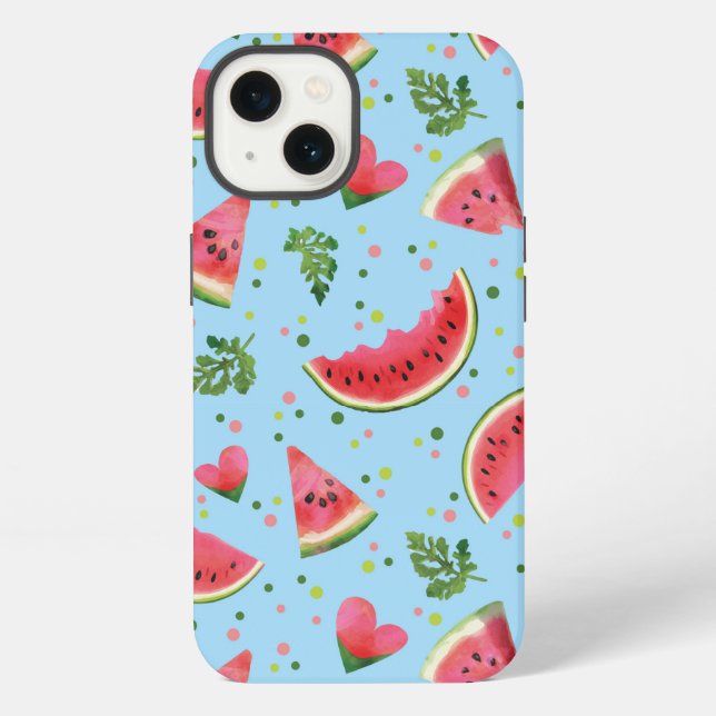 Coque iPhone Motif de fruits d'été Pastèque rouge vert tropical (Verso)