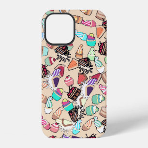 Coque iPhone 12 Motif de gâteau gribouillé transparent. Fond dessi